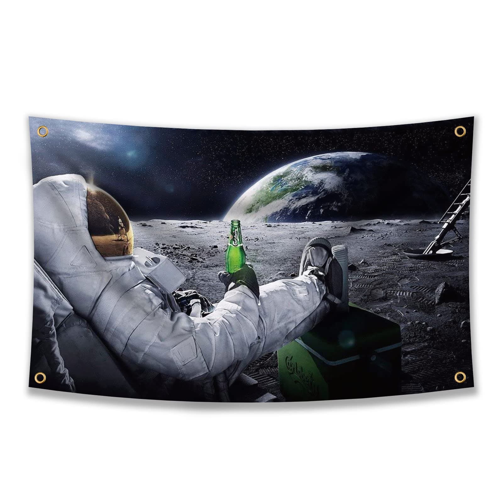 Astronaut Relaxing Beer Flag 3x5